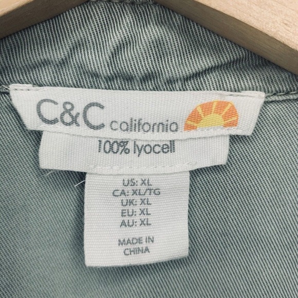 C & C California 100% Lyocell Green Button Down Shacket Womens Size XL - Picture 3 of 8